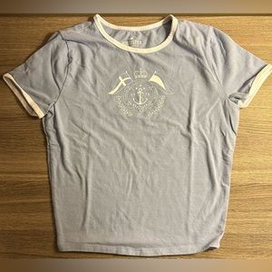 Hollister Print Graphic Light Blue Baby Tee, Size Small